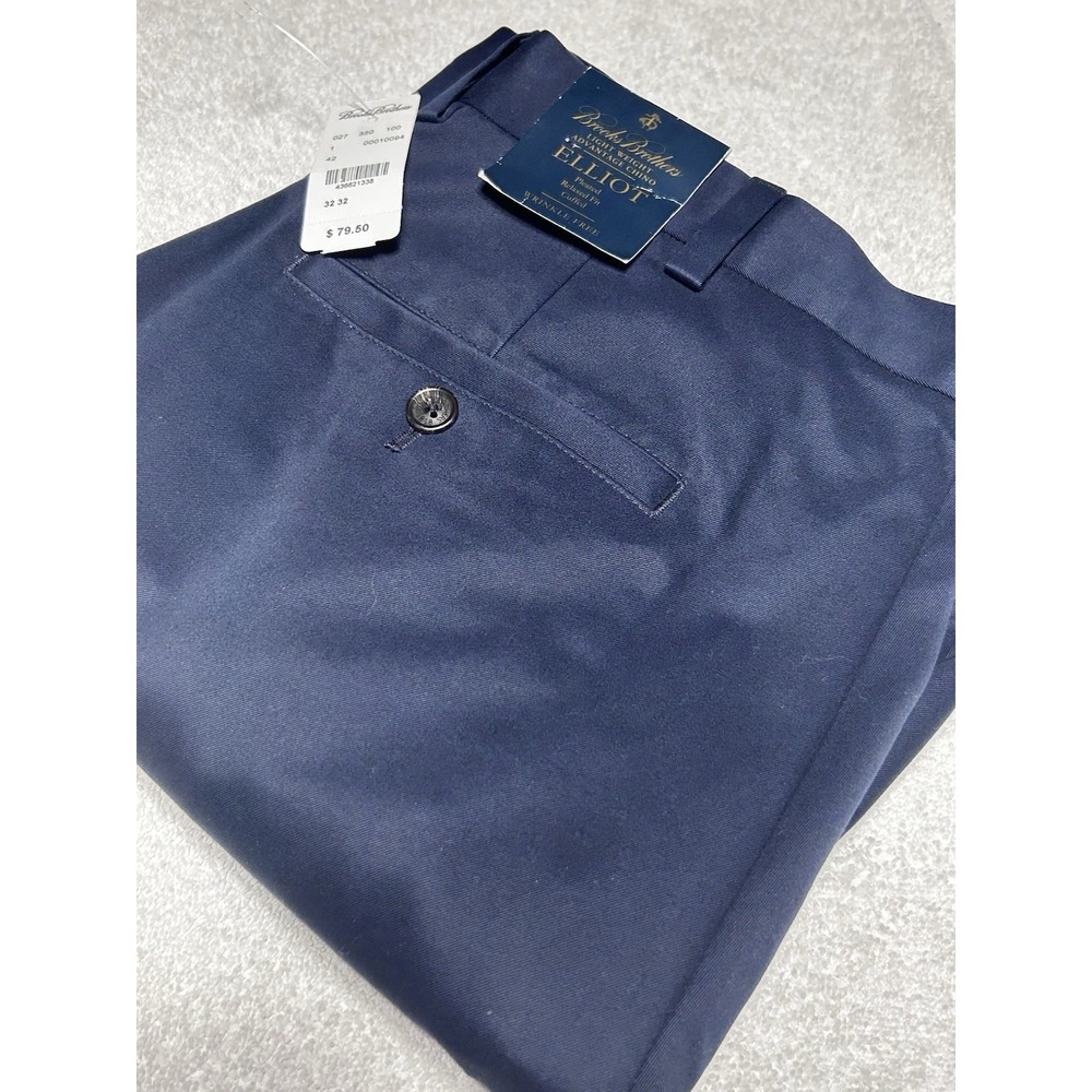 Brooks Brothers Pants Mens 32x32 Navy Relaxed Fit Pleated Cuffed New With Tags